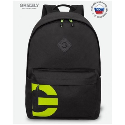 Рюкзак молодежный RQL-317-3/2 черный - салатовый 30х44х15 см GRIZZLY