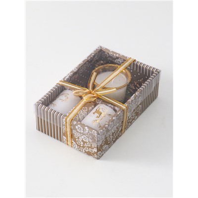 УЦЕНКА Набор свечей «Столбики. Золотые олени и подсвечник», 3 шт., 11.5×17×5 см