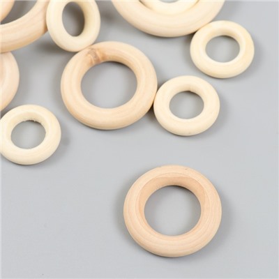 Набор деревянных неокрашенных колец МИКС-12 (кольца 20.30.40.50 мм) 13 шт.