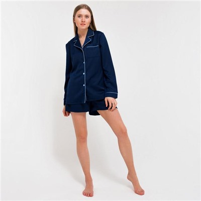 Пижама женская (рубашка, шорты) MINAKU: Light touch, синяя, размер 52