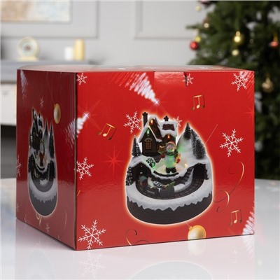 Светодиодная фигура «Поезд и снеговик» 20×20×16 см, полистоун, батарейки ААх3 (не в комплекте), USB, свечение тёплый белый