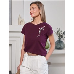 Нарядная футболка с блестящим принтом пайетками