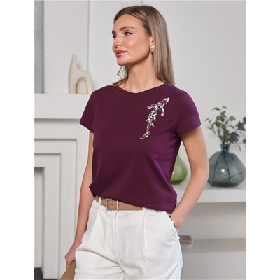 Нарядная футболка с блестящим принтом пайетками