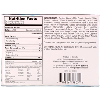 Pure Protein, Батончики Chocolate Deluxe, 6 батончиков по 50 г (1.76 унции)