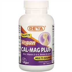 Deva, Cal-Mag Plus, веганская добавка премиального качества, 90 таблеток