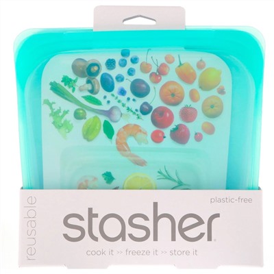 Stasher, Aqua, многоразовый силиконовый контейнер для еды, удобный размер для бутербродов, средний, 450 мл (15 жидк. унций)