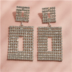 Серьги вечерние длинные квадратные со стразами, цвет серебристый, арт. 006.038