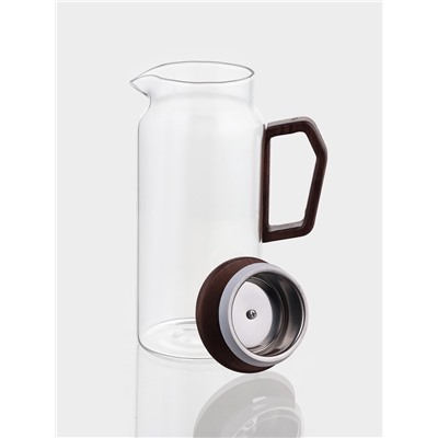 Кувшин «Акация», 1 л, 15×10×22, деревянная ручка и крышка-сито, стекло, прозрачный