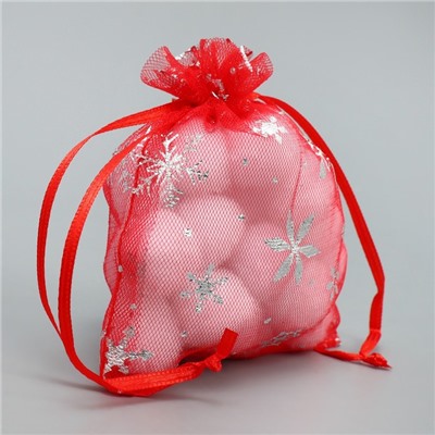Мешочек подарочный новогодний органза «Танец снежинок», тиснение, органза, 10×12 см ± 1.5 см