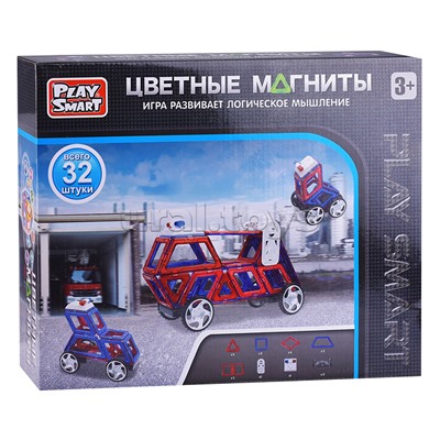Конструктор магнитный "Цветные магниты" 32 дет., в коробке