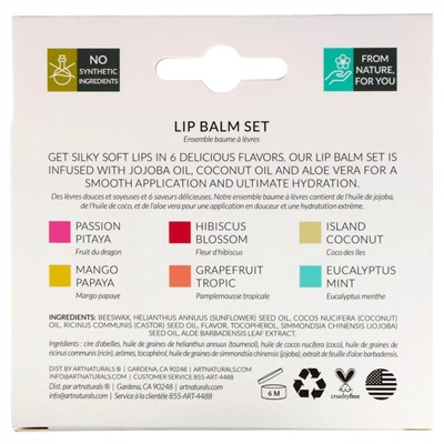 Artnaturals, Lip Balm Set, 6 Lip Balms, 0.15 oz (4.25 g) Each