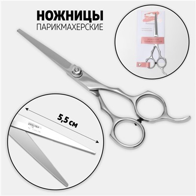 Ножницы парикмахерские с упором, лезвие — 5.5 см, серебристые