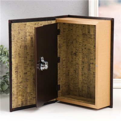 Шкатулка книга - сейф «Герб с короной», дерево, искусственная кожа, 27×18×7 см