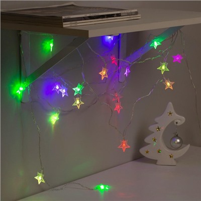 УЦЕНКА Гирлянда «Нить» 5 м с насадками «Звезда в крапинку», IP20, прозрачная нить, 20 LED, свечение мульти (RG/RB), мигание, 220 В
