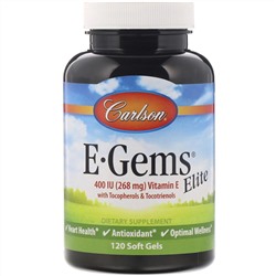 Carlson Labs, E-Gems Elite, витамин E, 268 мг (400 МЕ), 120 мягких таблеток