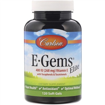 Carlson Labs, E-Gems Elite, витамин E, 268 мг (400 МЕ), 120 мягких таблеток