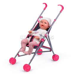 Коляска-трость для кукол, прогулочная, цвет серо-розовый