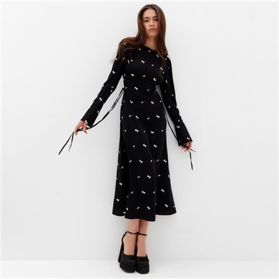 Платье с завязками на талии миди женское MIST Flower, размер 42, чёрное