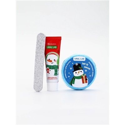 Подарочный набор в новогоднем носке «Снеговик», крем для рук, бомбочка для ванны и пилка для ногтей, URAL LAB