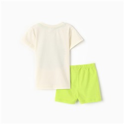 Комплект для мальчика (футболка/шорты), цвет молочный/салатовый, рост 74 см