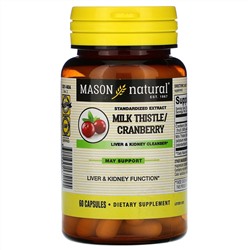 Mason Natural, Milk Thistle/Cranberry, Standardized Extract, Liver & Kidney Cleanser, 60 Capsules