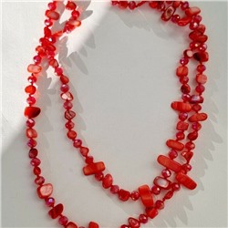 Длинное колье из натуральных камней, цвет: красный, арт.018.699