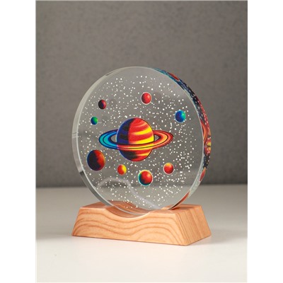 Световая фигурка стекло «Диск. Голограмма: Планетарий», 5×LED, d=10 см, USB, цветной, 10×4×11.4 см