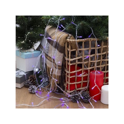 Гирлянда «Нить» 5 м, IP20, прозрачная нить, 50 LED, 8 режимов, 220 В, свечение фиолетовое