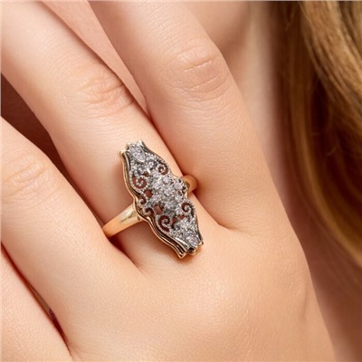 Кольцо 19 р ювелирная бижутерия коллекция "Дубай", покрытие позолота, вставка: фианиты, цвет: прозрачный, арт.314.931-19