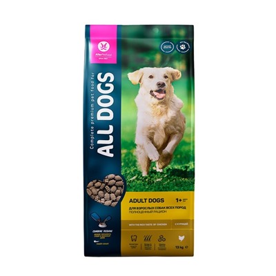 Сухой корм ALL DOGS для взрослых собак, курица, 13 кг