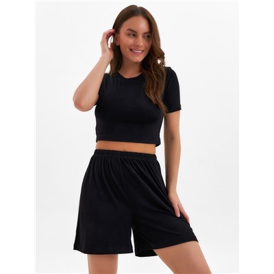 Пижама женская (футболка, шорты) MINAKU: Home collection, размер 48, чёрная
