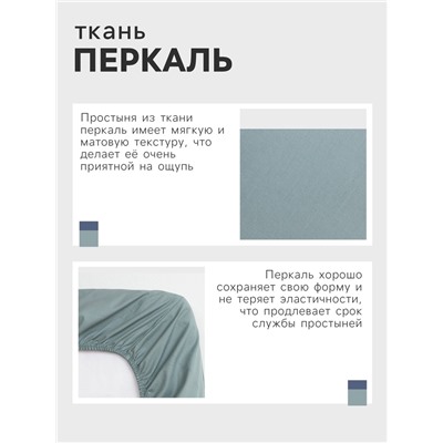 Простыня на резинке 2-спальная «Этель», 180×200+25 см, бирюзовая, перкаль