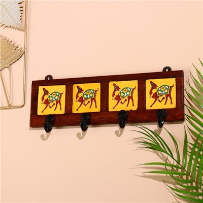 Вешалка «Караван», верблюды, 22×4×12 см, 4 крючка, дерево, МИКС