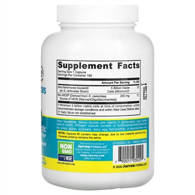 Jarrow Formulas, сахаромицеты Буларди и МОС, 5 млрд, 180 вегетерианских капсул с отсроченным высвобождением