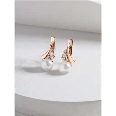 Серьги из золочёного серебра с культивированным жемчугом и фианитами 925 пробы 2-299з1005