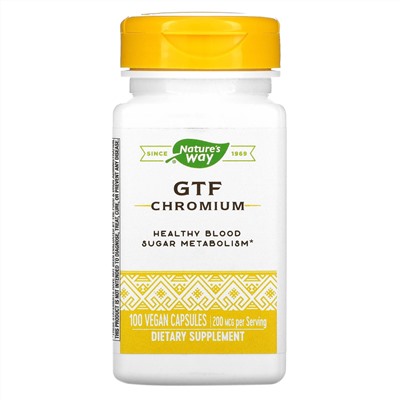 Nature's Way, хром (GTF), 200 мкг, 100 веганских капсул