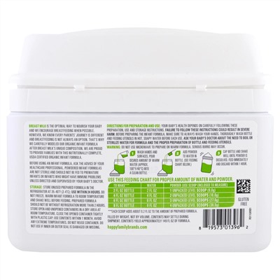 Happy Family Organics, Organics Happy Baby, детская смесь для младенцев с железом, этап 2, 6–12 месяцев, 595 г (21 унция)