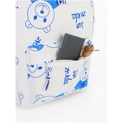 Рюкзак школьный на молнии, с карманами, размер 23×12×43 см, белый/синий