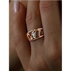 Кольцо на удачу из золочёного серебра с бриллиантом и родированием 925 пробы 1-3098зр110