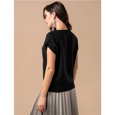 Джемпер с цельнокроенным коротким рукавом из хлопковой пряжи с пайетками.