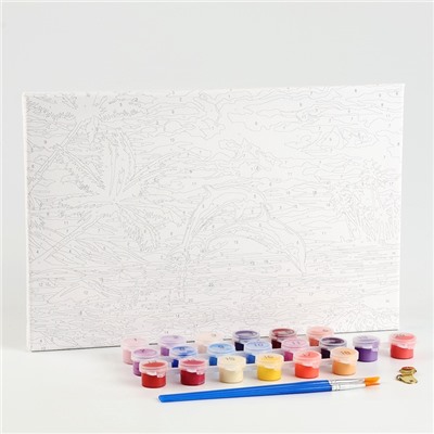 Картина по номерам на холсте с подрамником «Игра дельфинов» 20×30 см