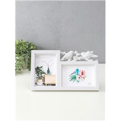 Фоторамка - коллаж на 2 фото 10×15 см «Птицы на веточке», пластик, белая, 17.5×29.5 см
