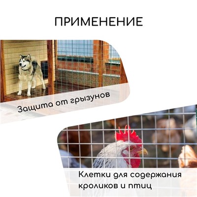 Сетка оцинкованная, сварная, 10 (±0.5)×0.5 м, ячейка 50×50 мм, d=0.7 мм, Greengo