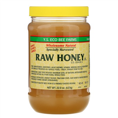 Y.S. Eco Bee Farms, Сырой мед, класса A (США), 623 г