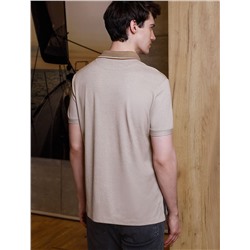 Футболка поло с воротником на пуговицах из полотна пике с меланжевым плетением с эластаном