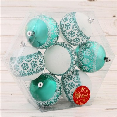Ёлочные игрушки «Изумрудик-снежный орнамент», шары новогодние, d=8 см, набор 7 шт., бело-зелёный