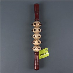 Массажёр «Скалка», универсальный, 36.5×5.8 см, 5 шаров с шипами, деревянный