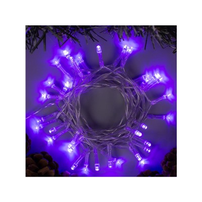Гирлянда «Нить» 2 м, IP20, прозрачная нить, 20 LED, 2 режима, батарейки AAх3 (нет в комплекте), свечение фиолетовое