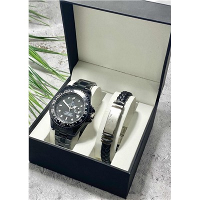Подарочный набор для мужчины часы и браслет + коробка #22853522