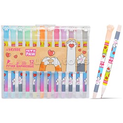 Набор ручек шариковых "Meow Paw" 12 цветов, d=0,7 мм, пластиковый корпус